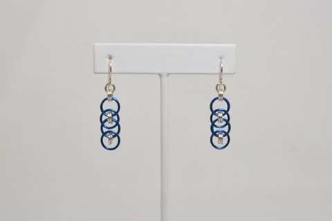 Helm Earrings in Silvered Blue and Silver Enameled Copper